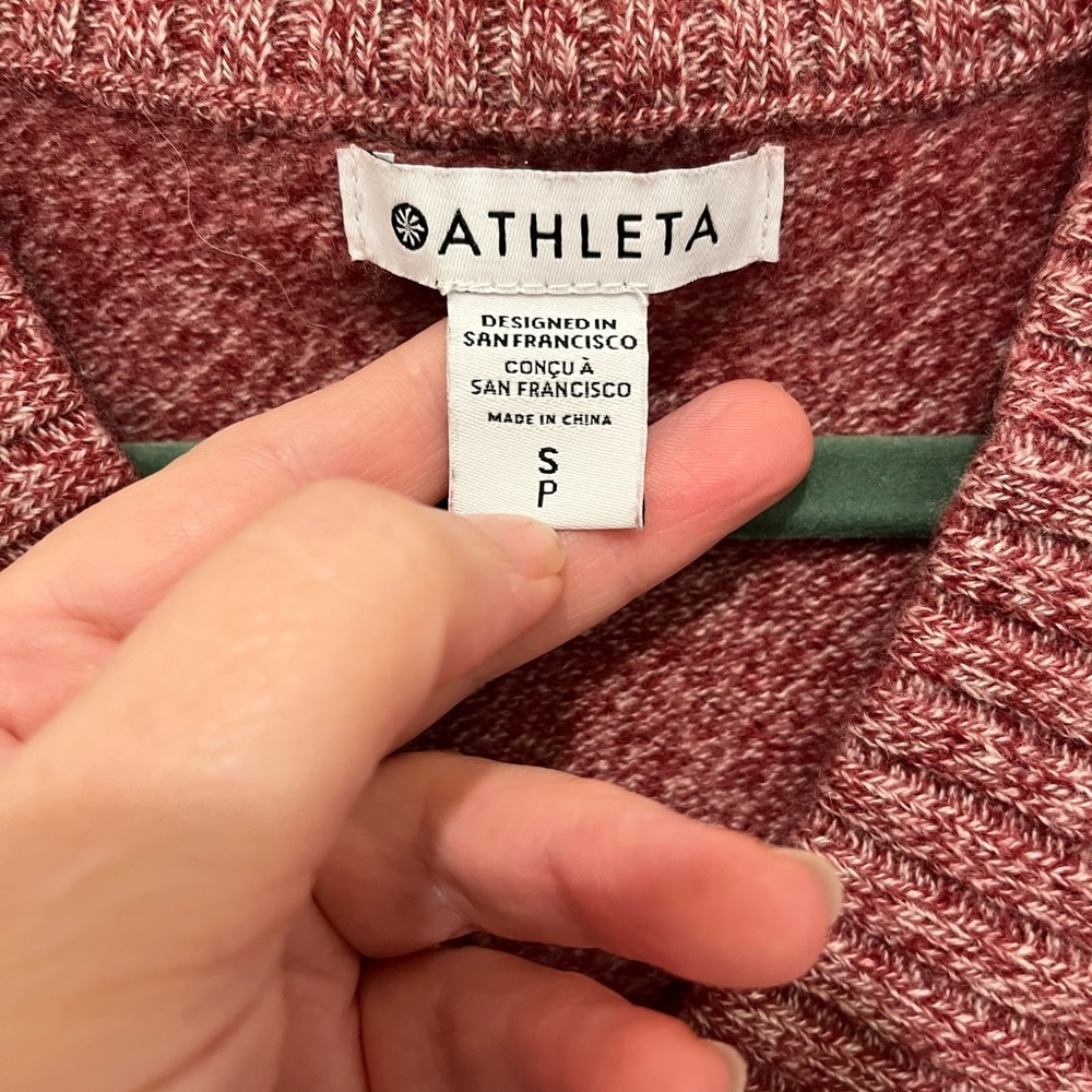 Athleta Vital V-Neck Tunic Wool Cashmere Sweater Maroon/ White Marl Size Small - Picture 6 of 10